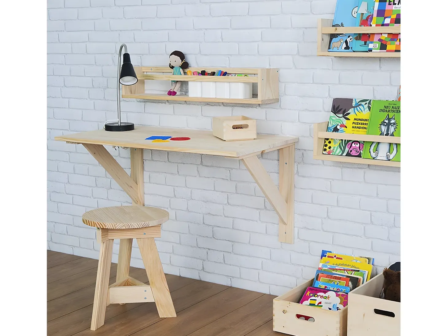 Estantería con barra central de pino Kit Line 40 cm