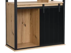 Estantería con espacio de almacenamiento y 1 puerta corredera de MDF - Natural y Negro - YALENA