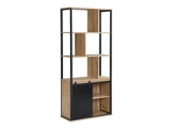 Estantería con espacio de almacenamiento y 1 puerta corredera de MDF - Natural y Negro - YALENA
