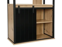 Estantería con espacio de almacenamiento y 1 puerta corredera de MDF - Natural y Negro - YALENA