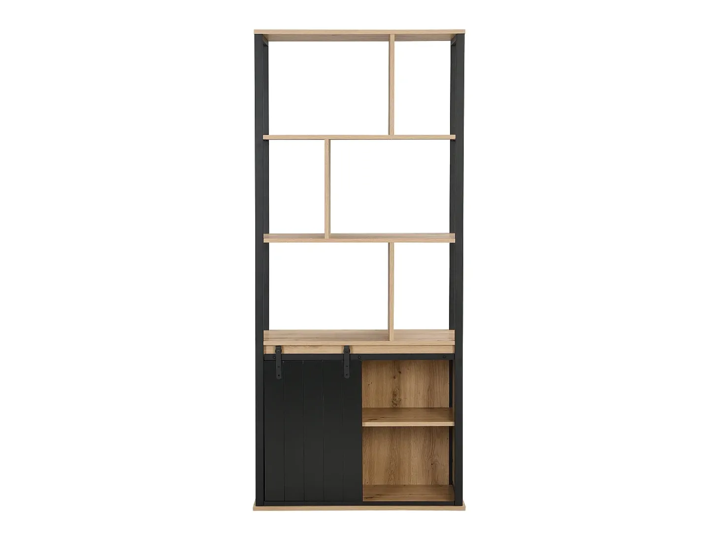 Estantería con espacio de almacenamiento y 1 puerta corredera de MDF - Natural y Negro - YALENA
