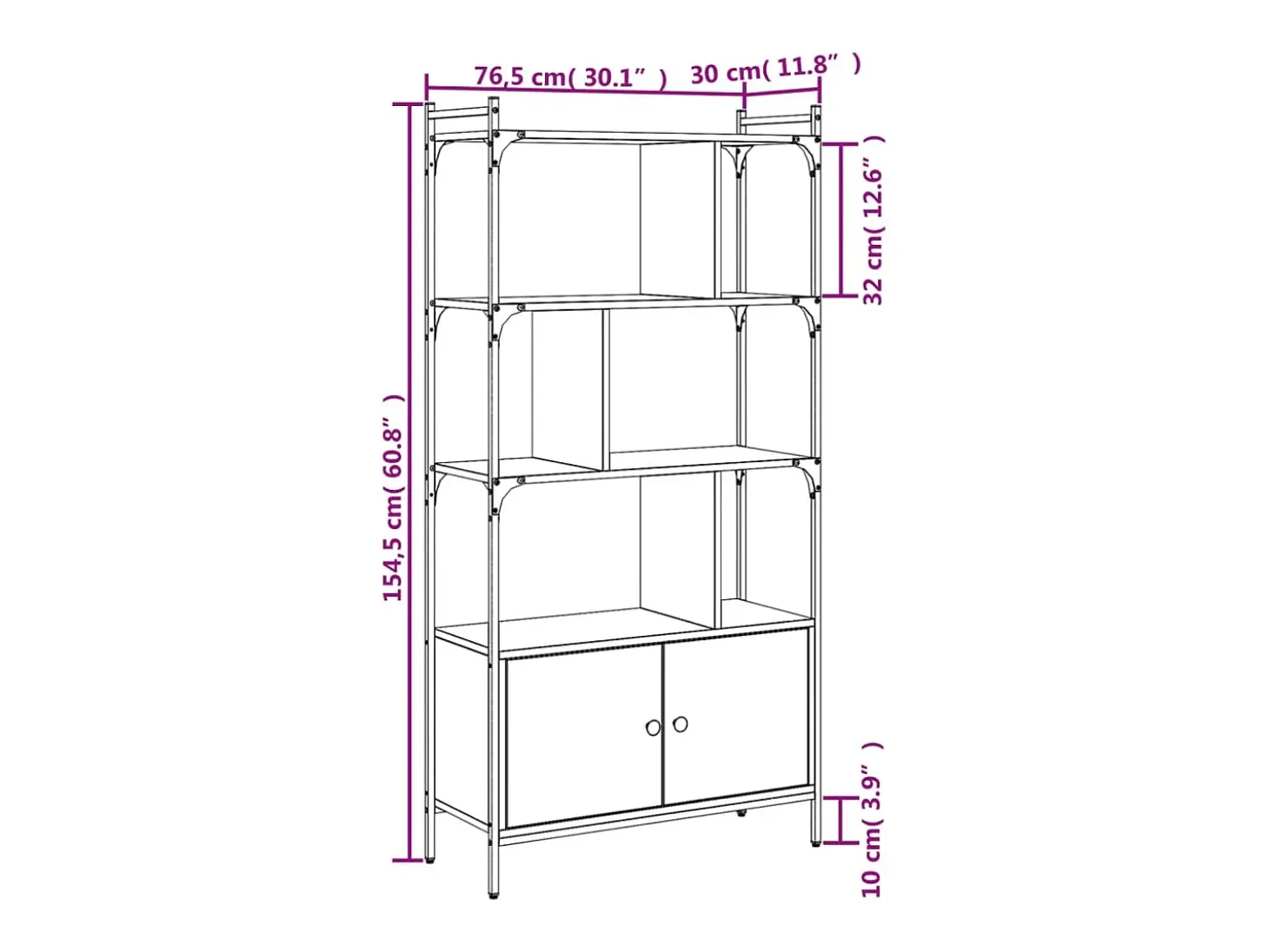 Estantería con puertas madera roble Sonoma 76,5x30x154,5 cm