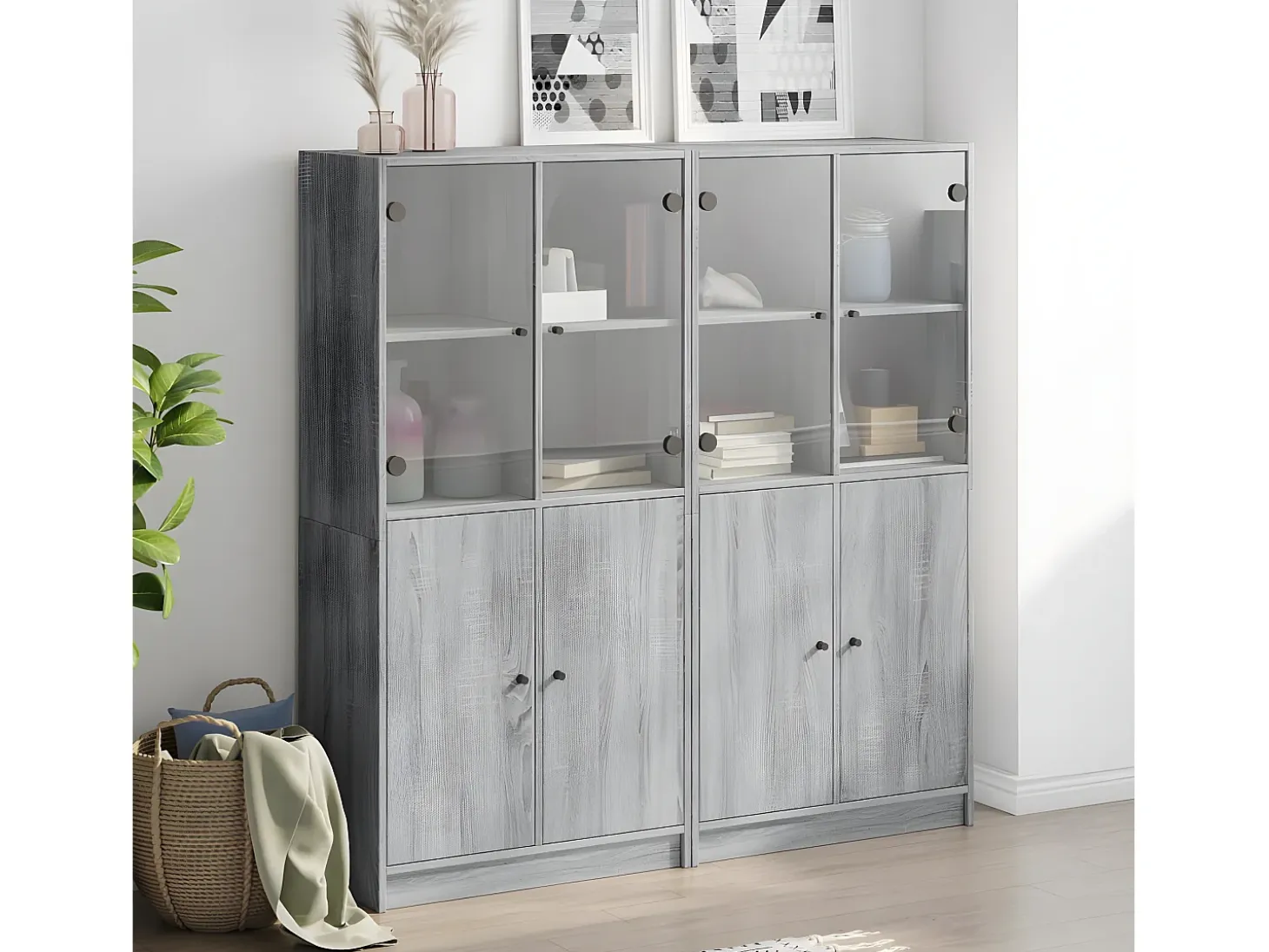 Estantería con puertas madera gris Sonoma 136x37x142 cm