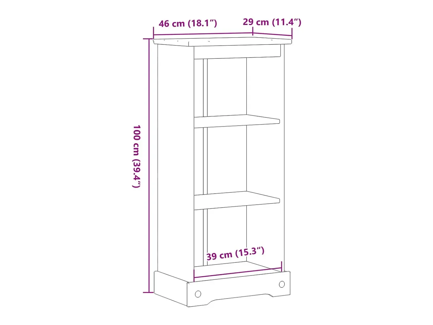 Estantería Corona madera maciza de pino 46x29x100 cm