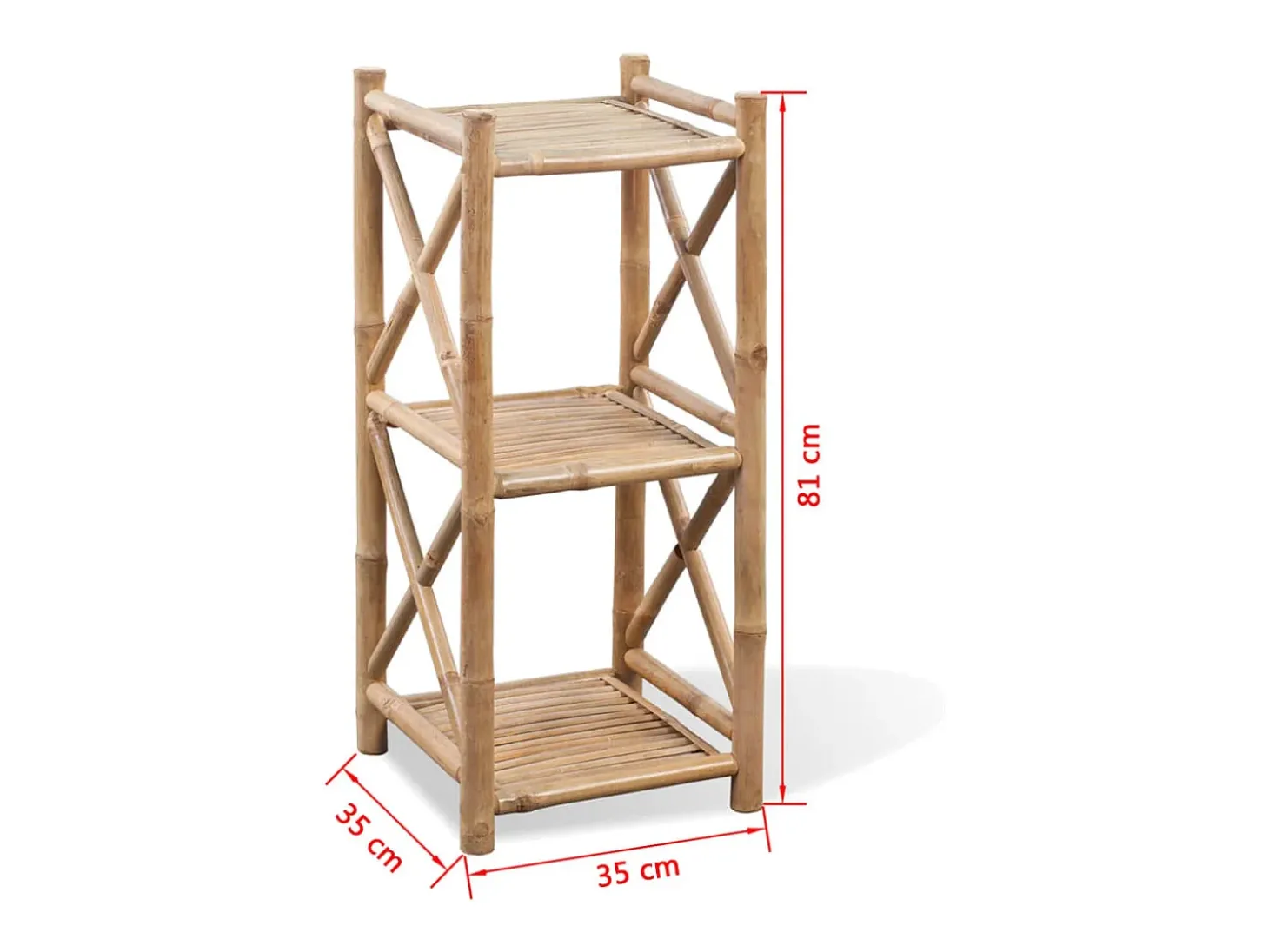 Estantería cuadrada de 3 niveles de bambú