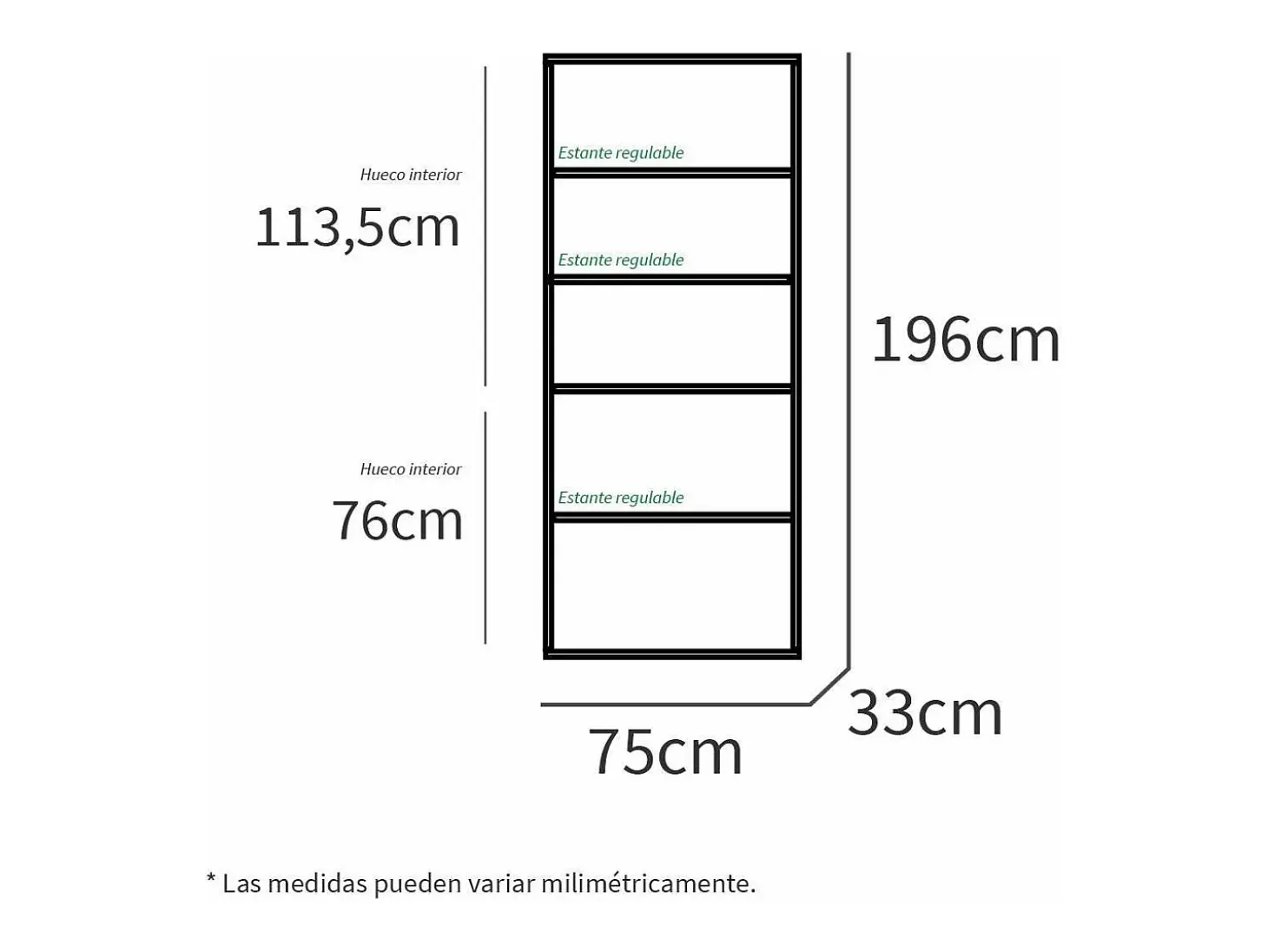 Estantería-2 cuatro estantes acabado roble gold, 196.5 cm(alto)75.5 cm(ancho)33 cm(fondo)