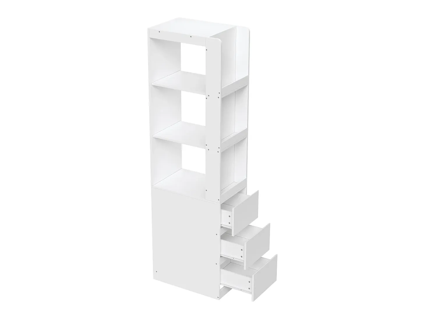 Estantería de 200 cm de alto - 3 estantes abiertos y 3 cajones - Puede colocarse a la izquierda o a la derecha - Paneles de partículas - Blanco