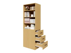 Estantería de 180 cm de alto - con 3 cajones laterales - Estantes ajustables - Reversible izquierdo/derecho - Natural