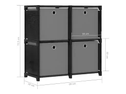 Estantería de 4 cubos con cajas de tela negra 69x30x72,5 cm