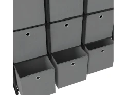 Estantería de 9 cubos con cajas tela negra 103x30x107,5 cm