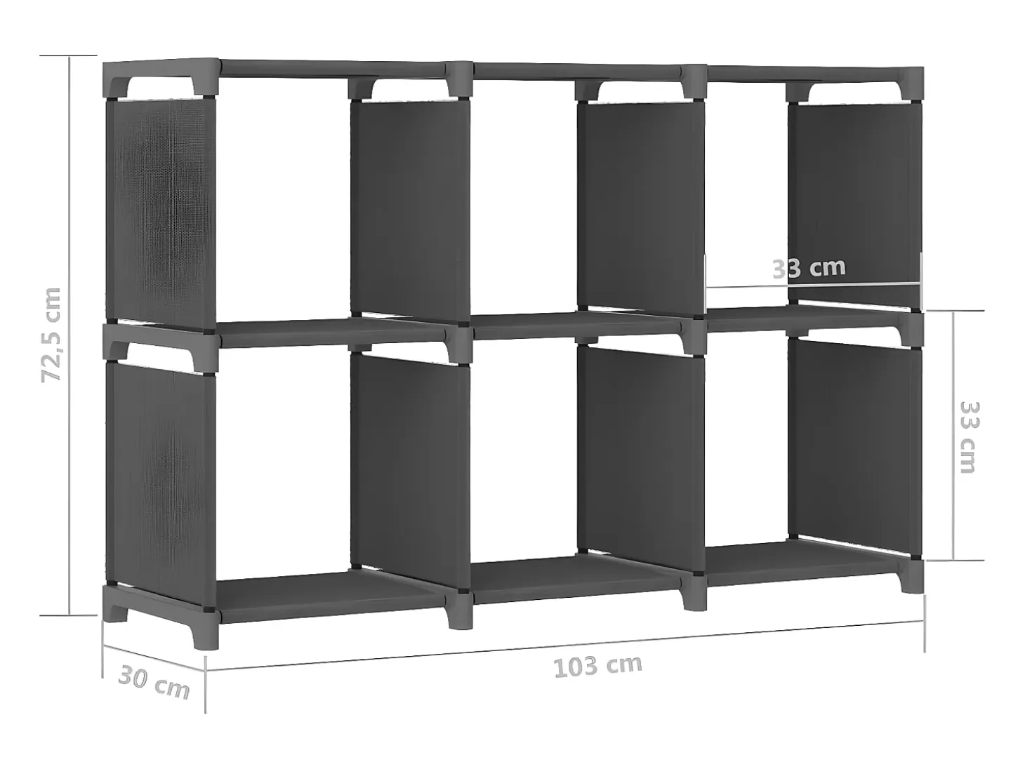 Estantería de 6 cubos de tela gris 103x30x72,5 cm