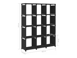 Estantería de 12 cubos de tela negra 103x30x141 cm