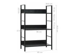 Estantería de 3 niveles de aglomerado negro 60x27,6x90,5 cm