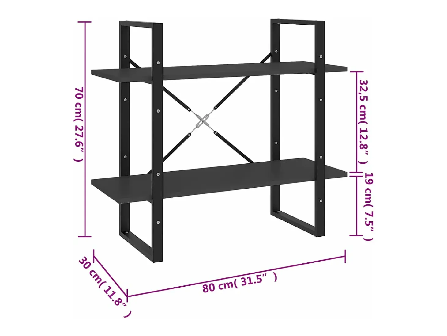 Estantería de 2 niveles madera contrachapada gris 80x30x70 cm