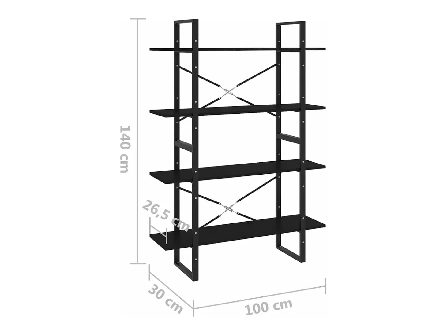 Estantería de 4 niveles madera contrachapada negro 100x30x140cm