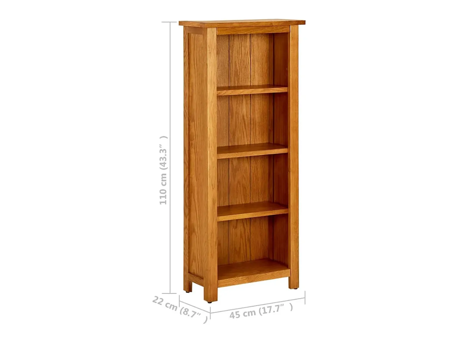 Estantería de 4 niveles madera maciza de roble 45x22x110 cm