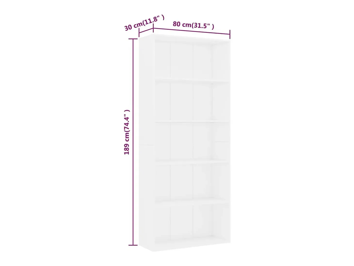 Estantería de 5 niveles madera contrachapada blanca 80x30x189cm