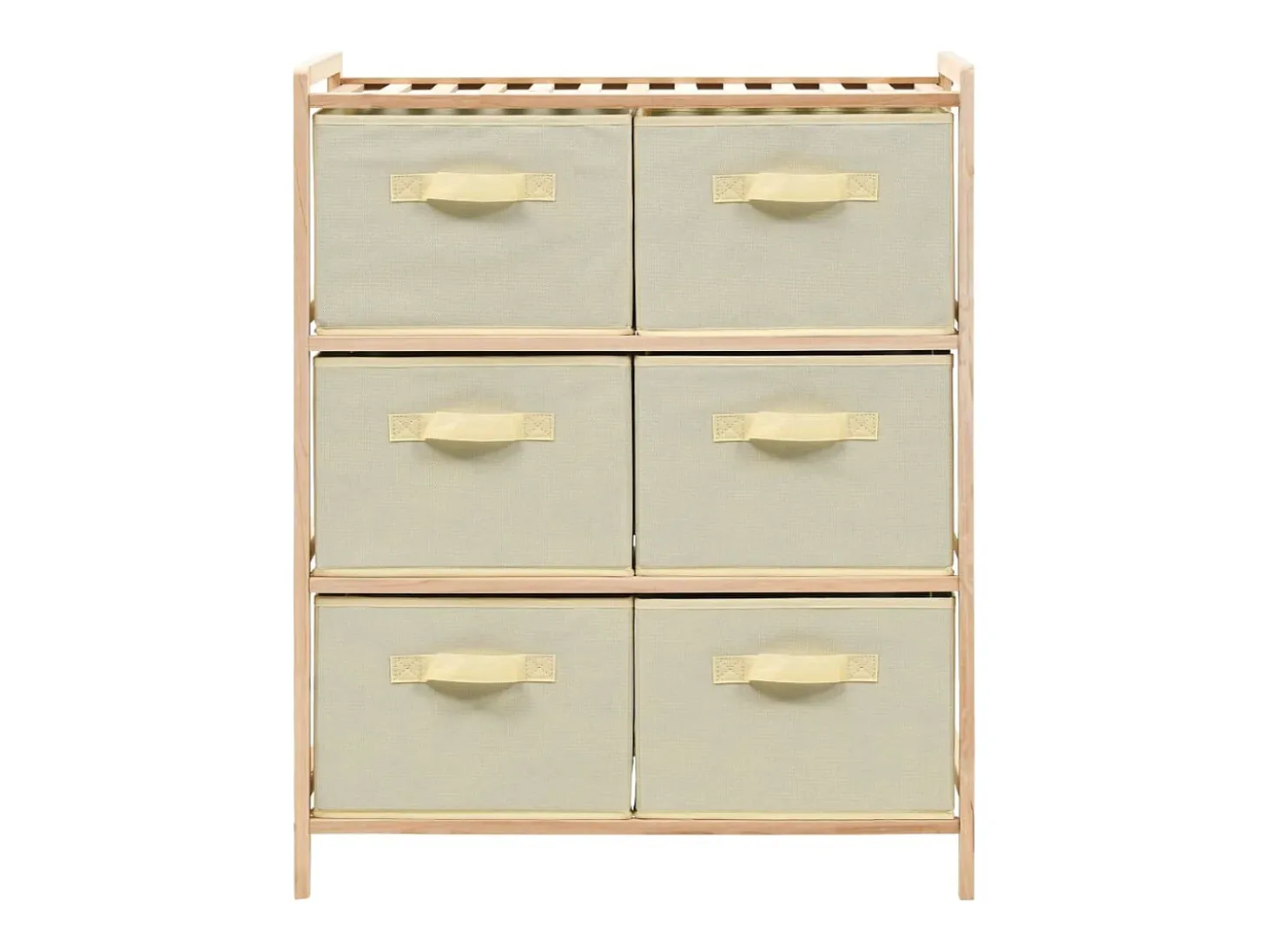 Estantería de almacenaje 6 cestas de tela madera de cedro beige