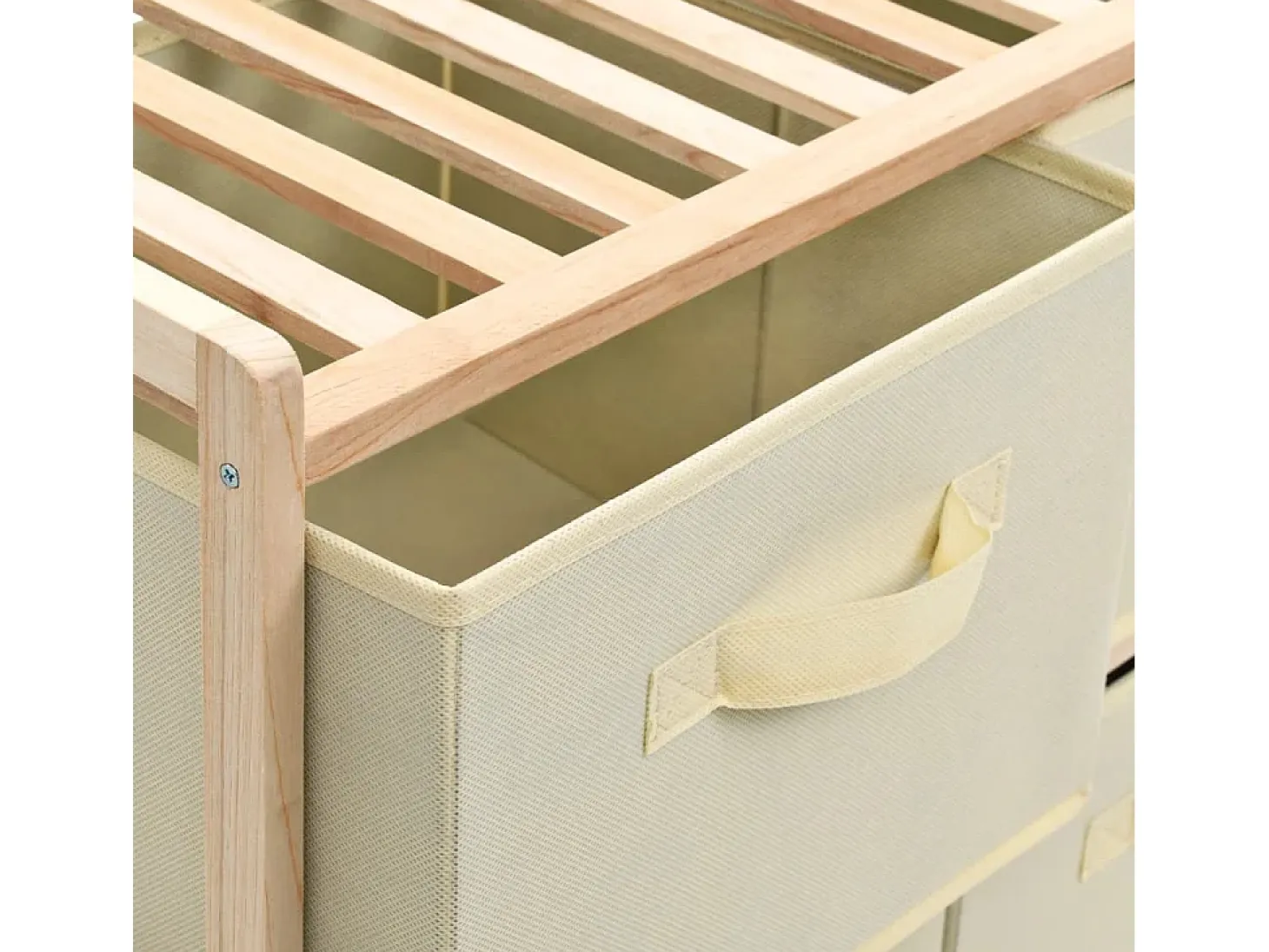 Estantería de almacenaje 6 cestas de tela madera de cedro beige