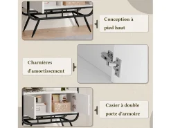Estantería de almacenaje de doble puerta - 3 estantes - patas de metal - 80 x 30 x 180 cm - elemento decorativo redondo