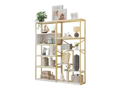 Estantería de almacenaje estilo minimalista moderno - 160 x 29,5 x 180 cm - MDF + metal - blanco + dorado