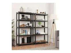Estantería de almacenamiento industrial de metal negro con niveles ajustables - L75 x H150 cm