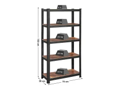 Estantería de almacenamiento industrial de metal negro con niveles ajustables - L75 x H150 cm