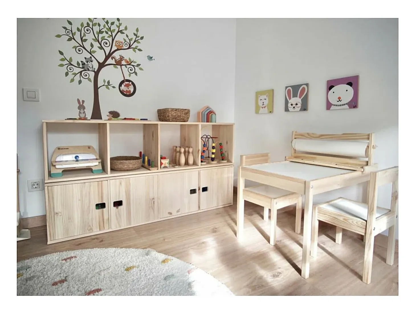 Estantería de cubos de madera cruda Dinamic 4 espacios