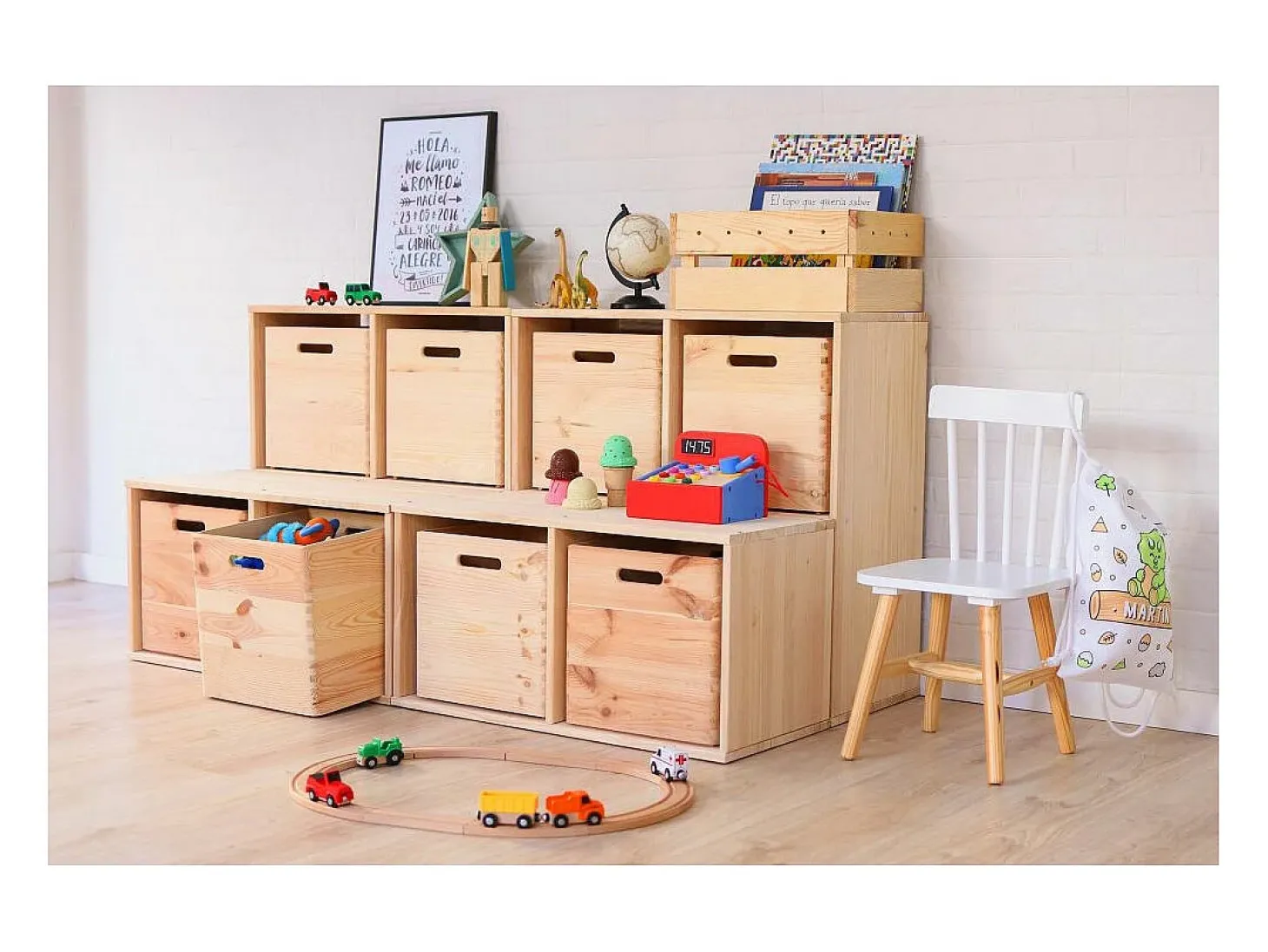 Estantería de cubos de madera cruda Dinamic 4 espacios