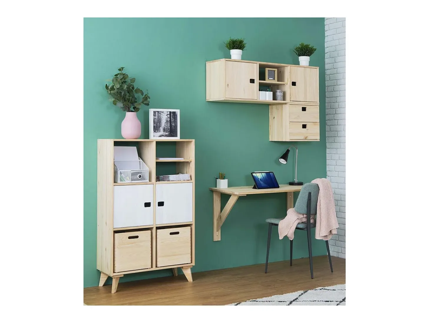 Estantería de cubos de madera cruda Dinamic 4 espacios