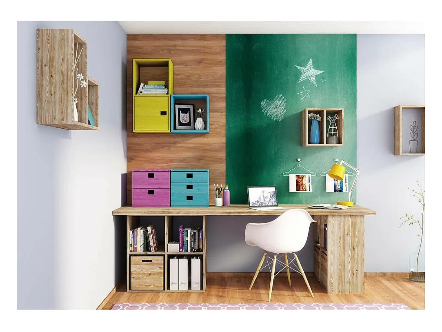 Estantería de cubos de madera cruda Dinamic 4 espacios