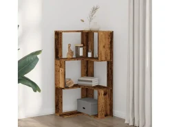 Estantería de esquina 3 niveles madera envejecida 50x50x102 cm