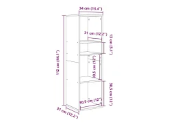 Estantería de madera contrachapada blanco 34x31x112 cm