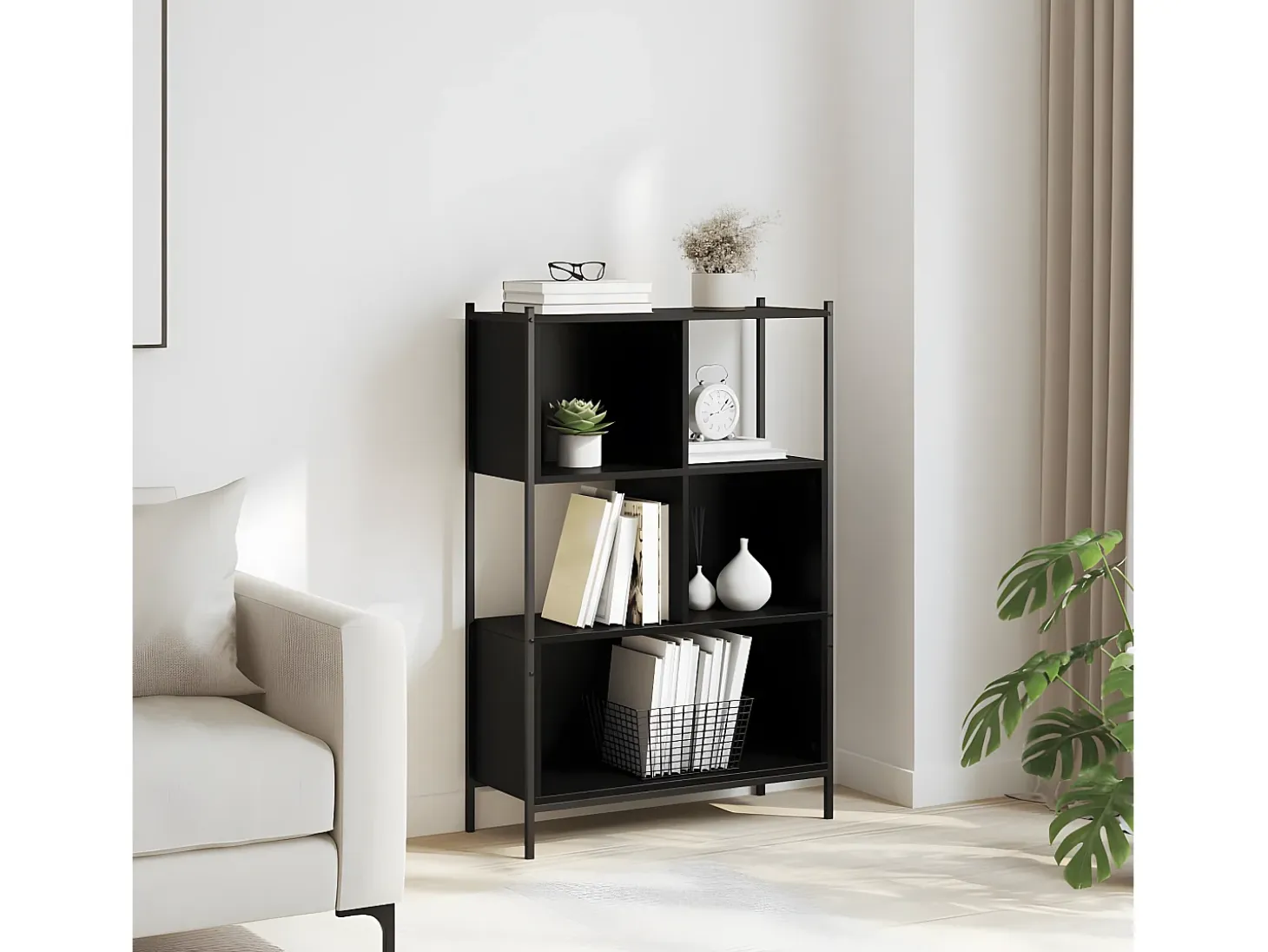 Estantería de madera de ingeniería negra 72x28x109 cm