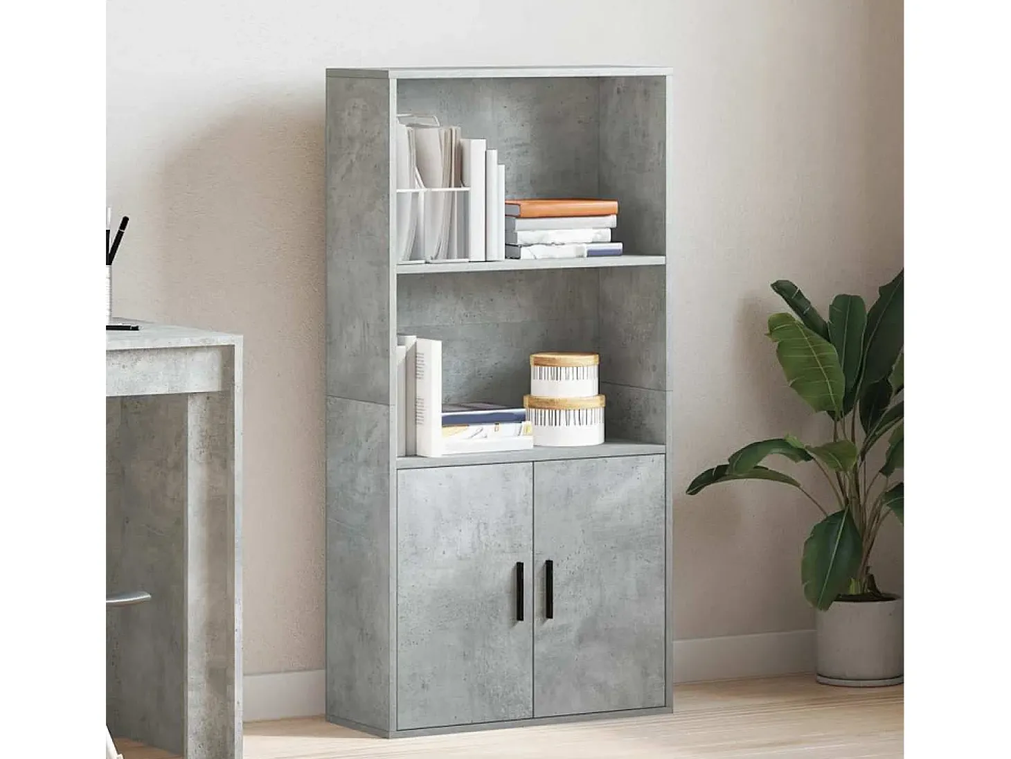 Estantería de madera de ingeniería gris hormigón 60x24x120 cm