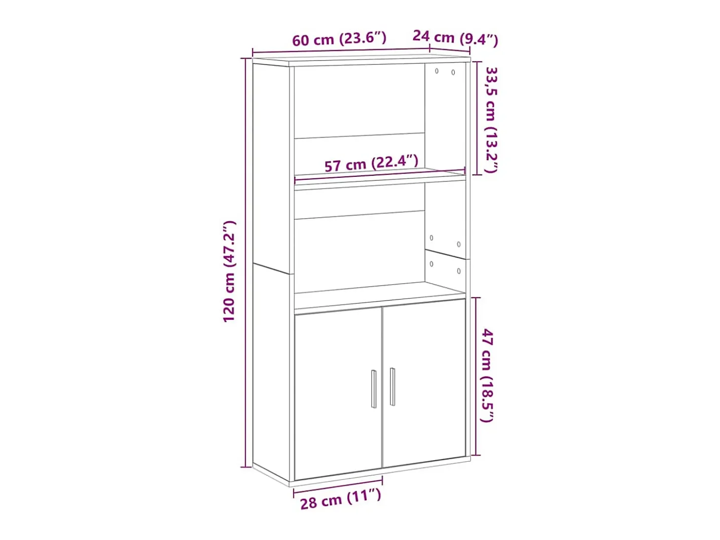 Estantería de madera de ingeniería gris hormigón 60x24x120 cm