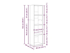 Estantería de madera de ingeniería gris hormigón 40x30x152 cm