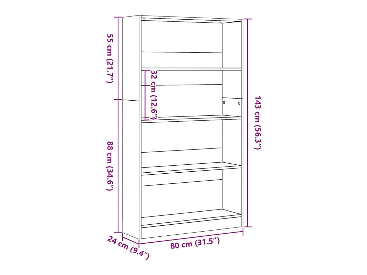 Estantería de madera de ingeniería marrón roble 80x24x143 cm
