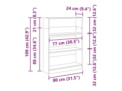 Estantería de madera de ingeniería gris hormigón 80x24x109 cm