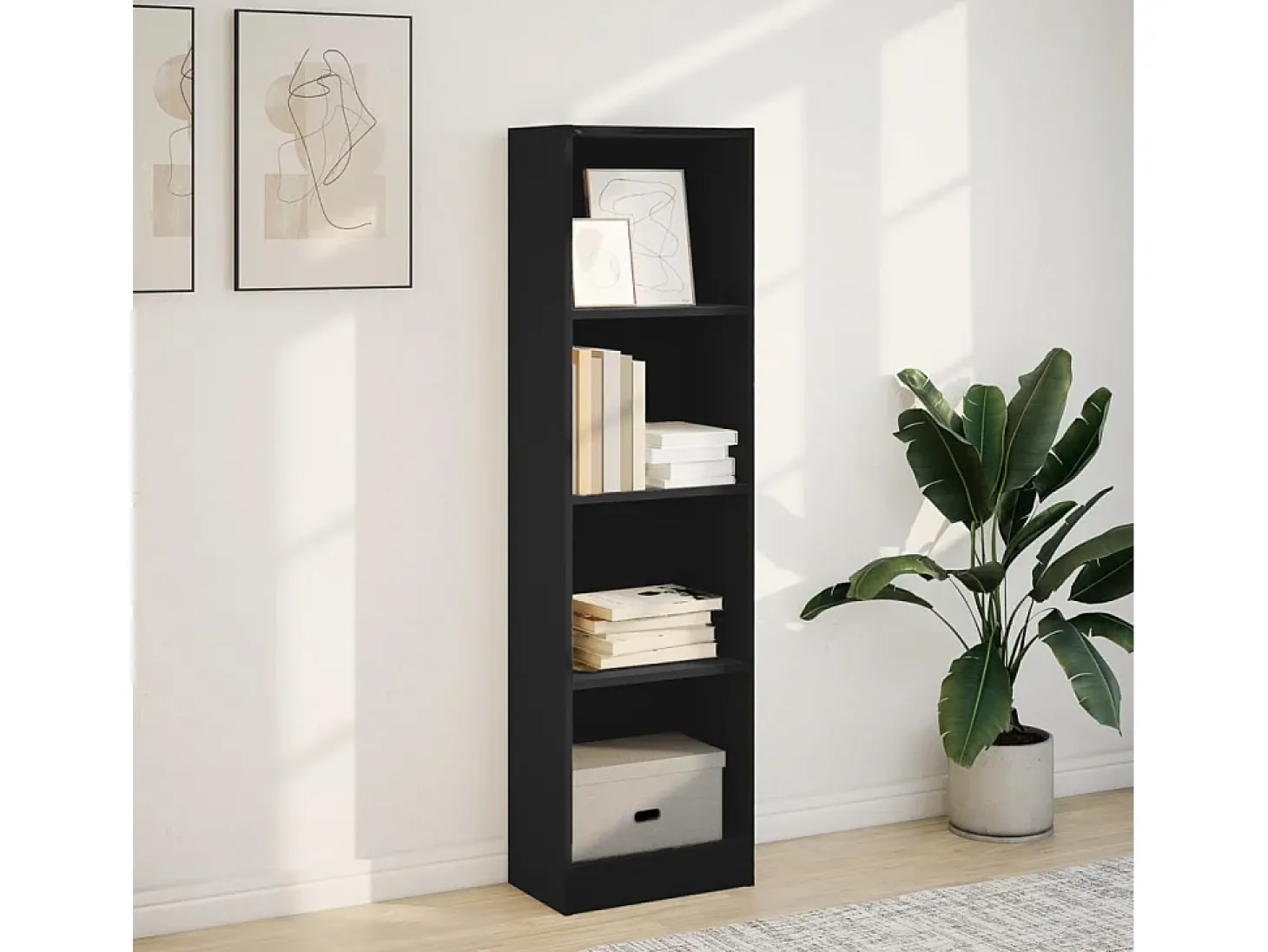 Estantería de madera de ingeniería negra 40x24x143 cm