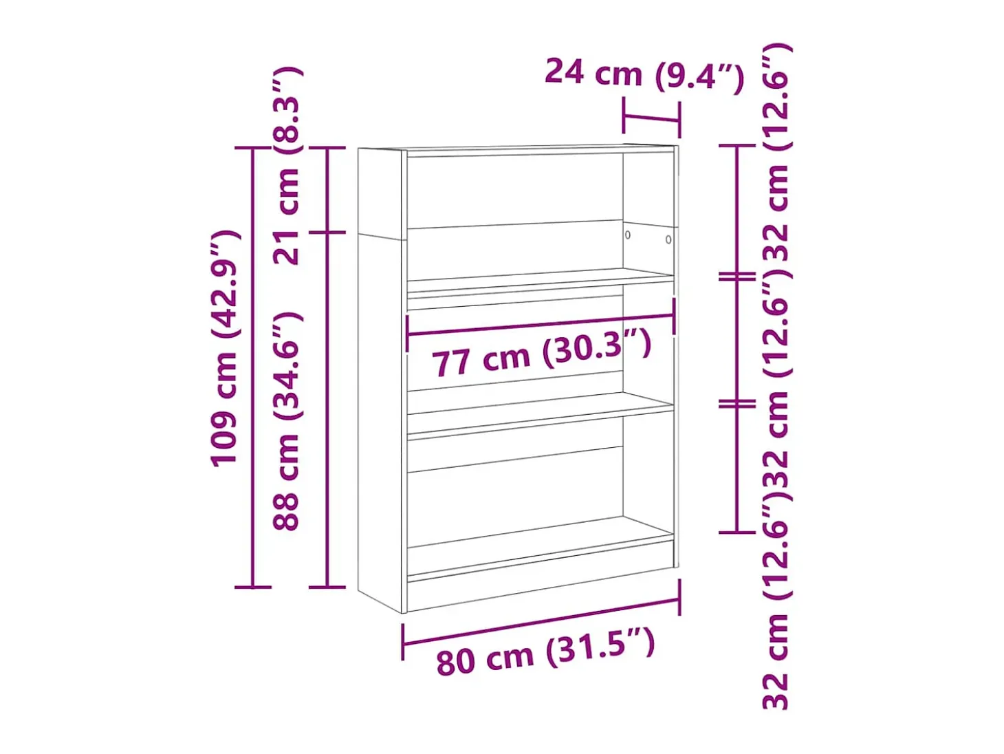 Estantería de madera de ingeniería roble artesanal 80x24x109 cm