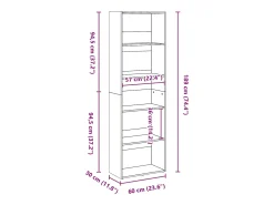 Estantería de madera de ingeniería gris hormigón 60x30x189 cm
