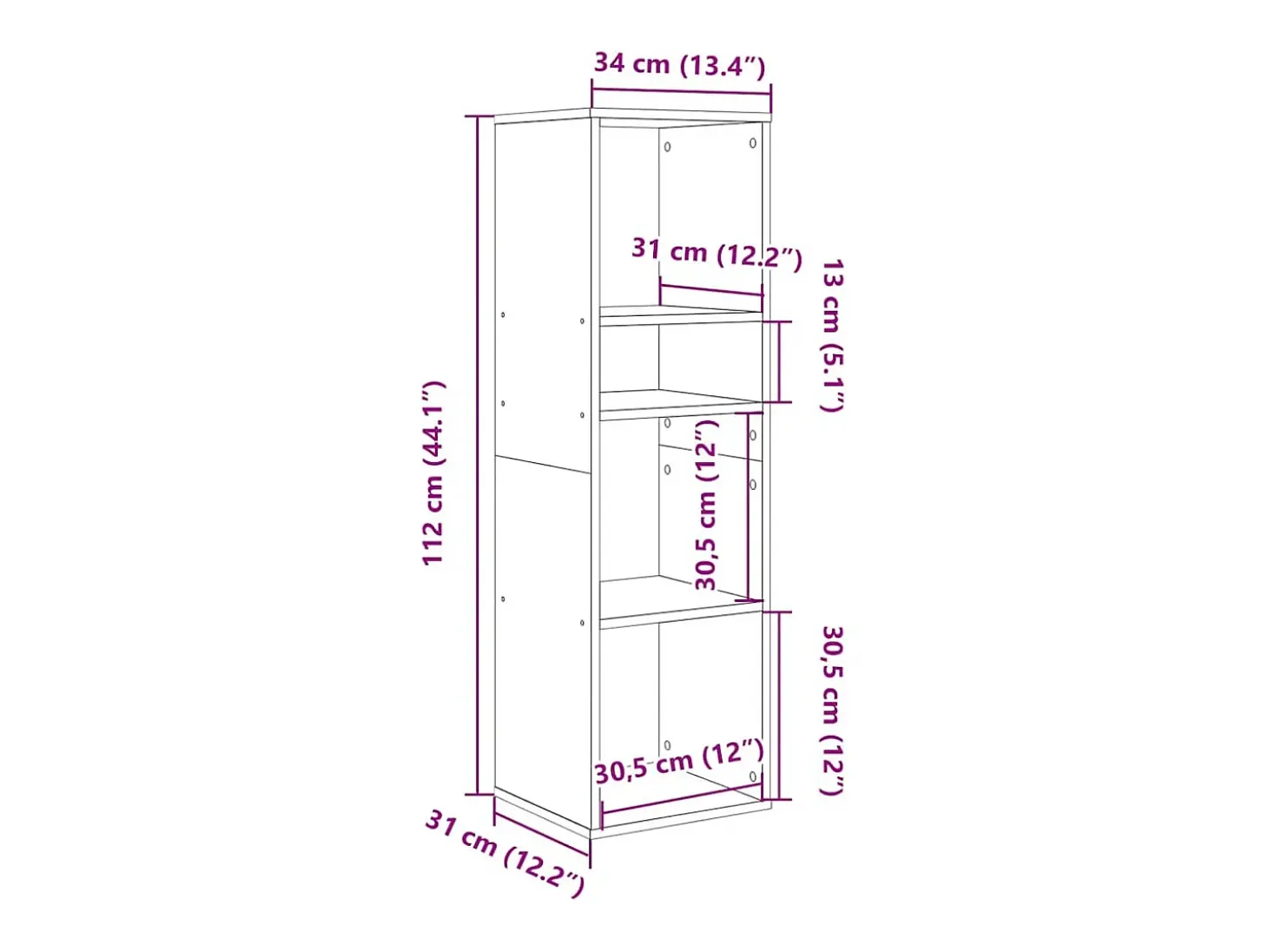 Estantería de madera ingeniería roble artisan 34x31x112 cm