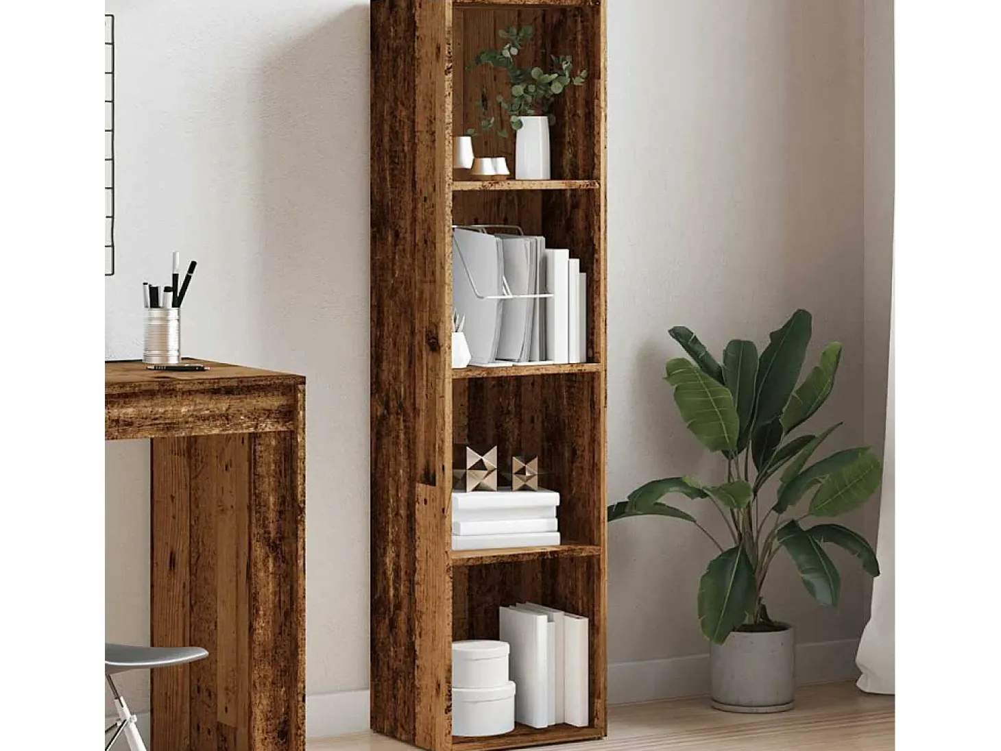 Estantería de madera ingeniería madera envejecida 36x30x143 cm
