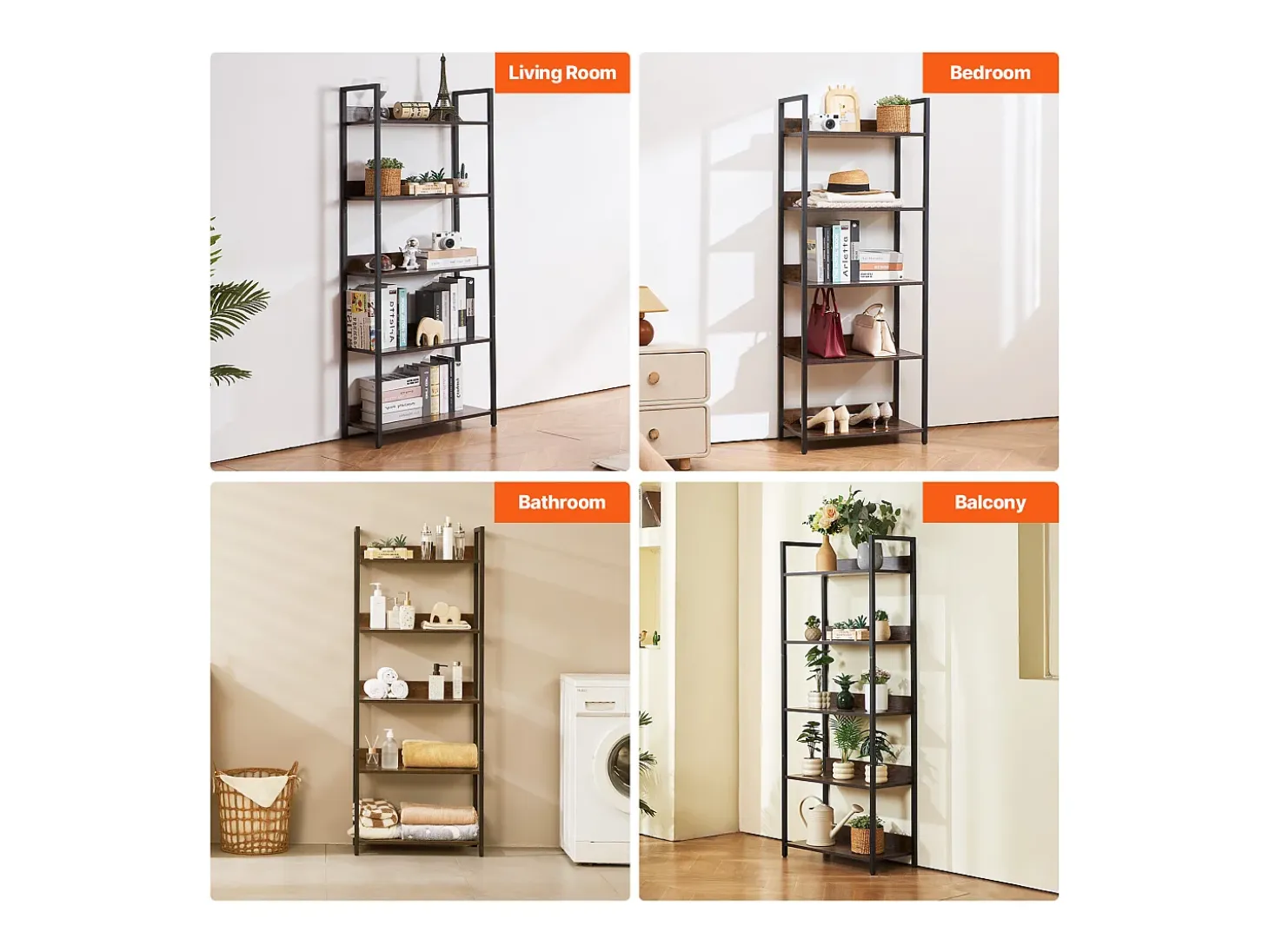 Estantería de Metal Abierta SucceBuy de 5 Niveles para Sala de Estar, Dormitorio y Oficina