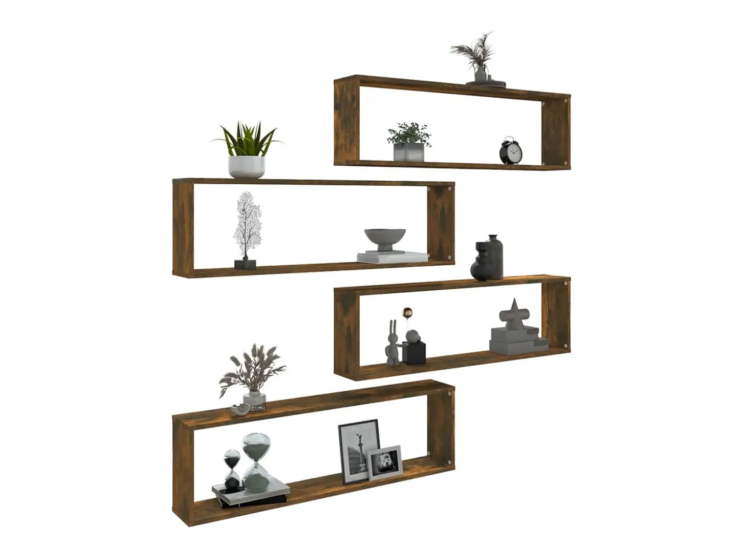 Estantería de pared cubo 4 piezas Roble ahumado 100x15x30 cm