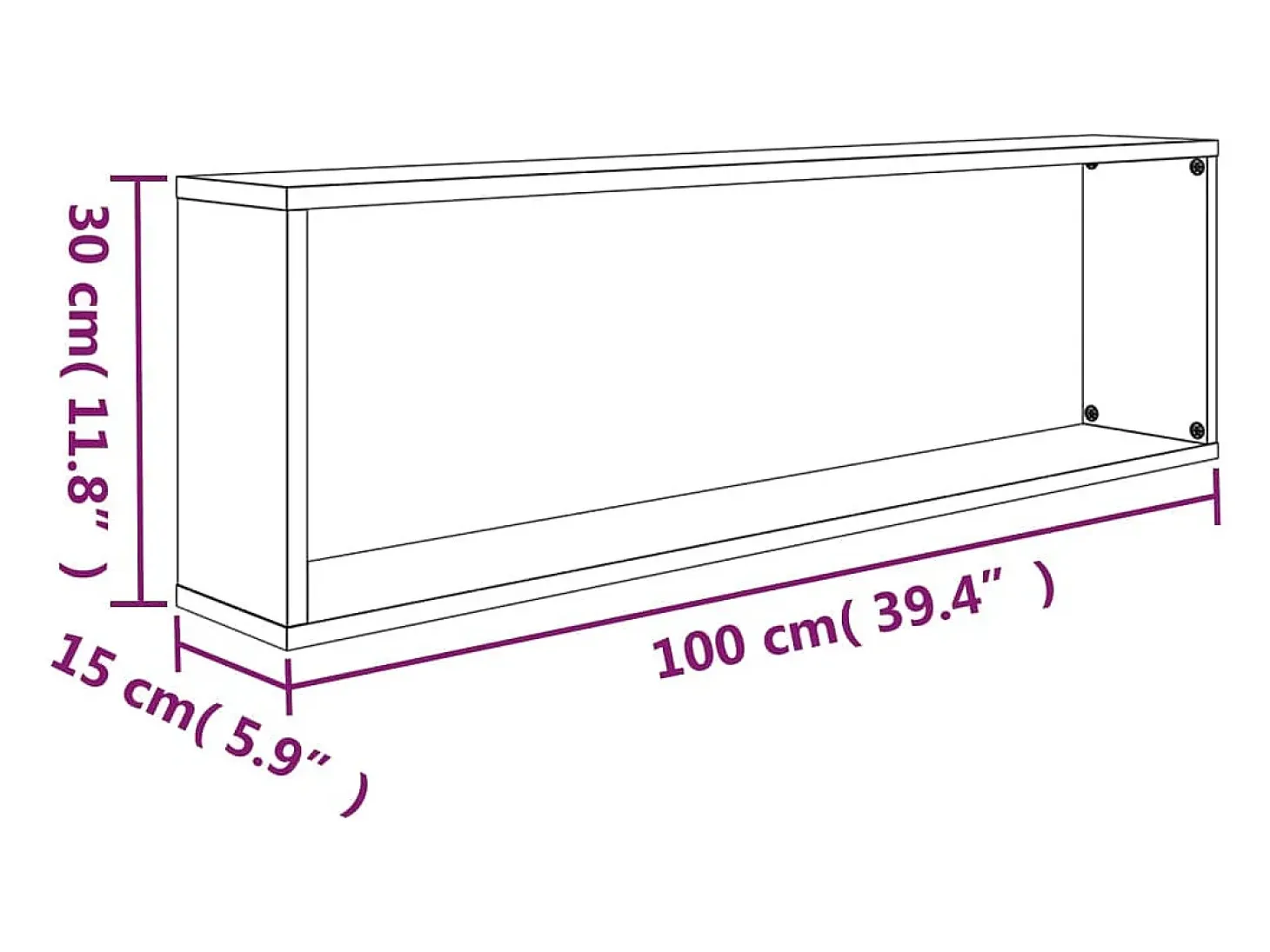Estantería de pared cubo 4 piezas Roble ahumado 100x15x30 cm