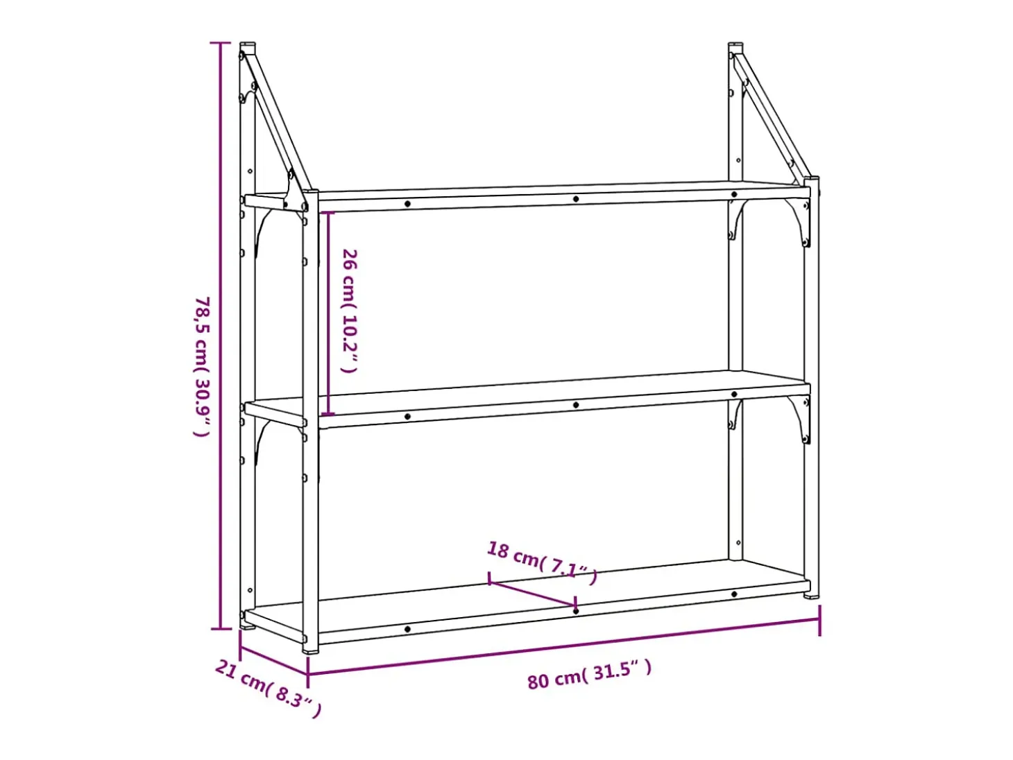 Estantería de pared de 3 niveles roble ahumado 80x21x78,5 cm