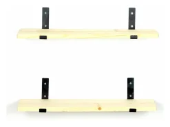 Estantería de pared de abeto y metal BUSSA - 2 estantes - madera y negro