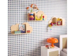 Estantería de pared nube para dormitorio infantil, set de 3 natural